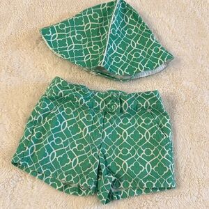 Janie and Jack shorts with matching green hat